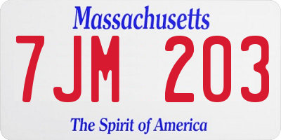 MA license plate 7JM203