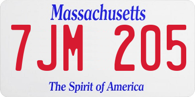 MA license plate 7JM205