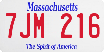 MA license plate 7JM216