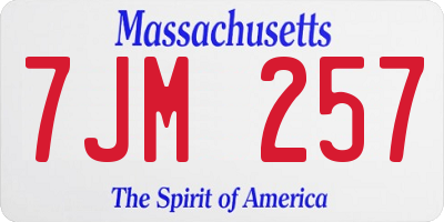 MA license plate 7JM257