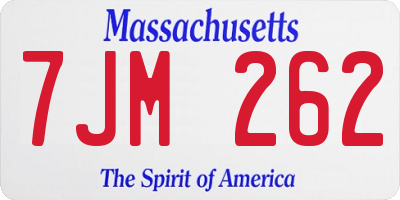 MA license plate 7JM262