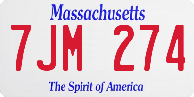 MA license plate 7JM274