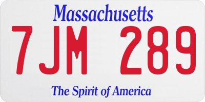 MA license plate 7JM289