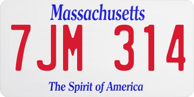 MA license plate 7JM314