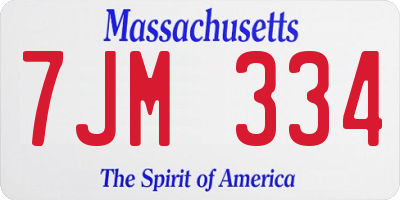 MA license plate 7JM334