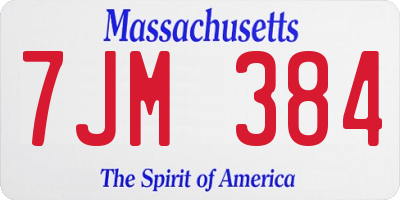 MA license plate 7JM384
