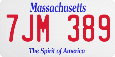 MA license plate 7JM389