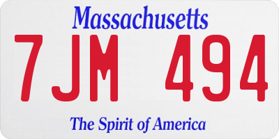 MA license plate 7JM494