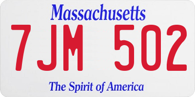 MA license plate 7JM502