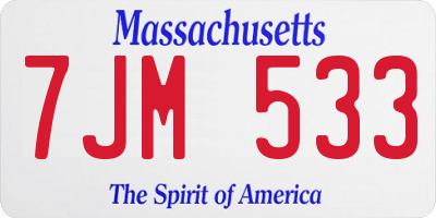 MA license plate 7JM533