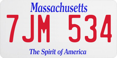 MA license plate 7JM534