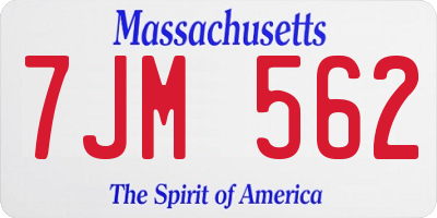 MA license plate 7JM562