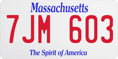 MA license plate 7JM603