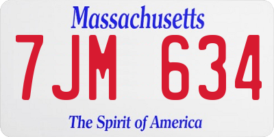 MA license plate 7JM634