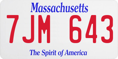 MA license plate 7JM643