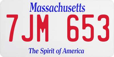 MA license plate 7JM653