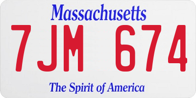 MA license plate 7JM674