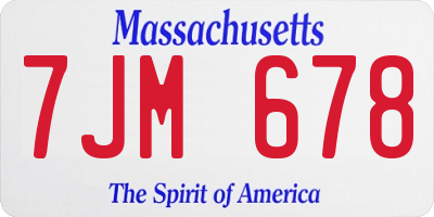 MA license plate 7JM678