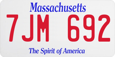 MA license plate 7JM692