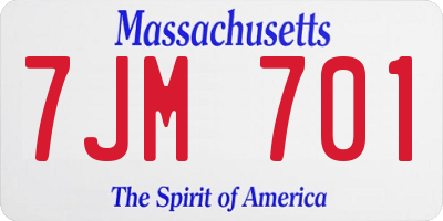MA license plate 7JM701