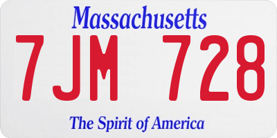 MA license plate 7JM728