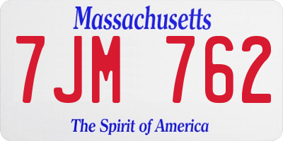 MA license plate 7JM762