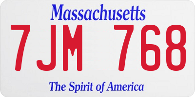MA license plate 7JM768