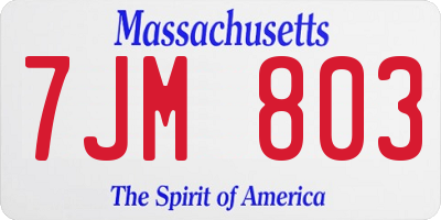 MA license plate 7JM803