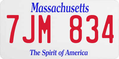 MA license plate 7JM834