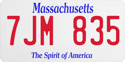 MA license plate 7JM835