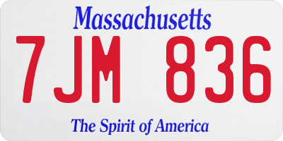 MA license plate 7JM836