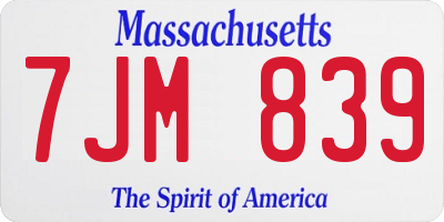 MA license plate 7JM839