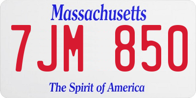 MA license plate 7JM850