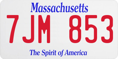 MA license plate 7JM853