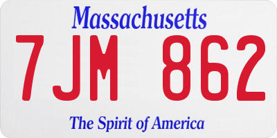 MA license plate 7JM862