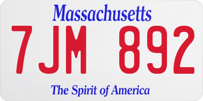 MA license plate 7JM892