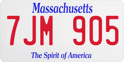 MA license plate 7JM905