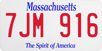 MA license plate 7JM916