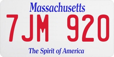 MA license plate 7JM920