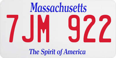 MA license plate 7JM922