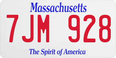 MA license plate 7JM928