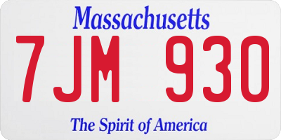 MA license plate 7JM930