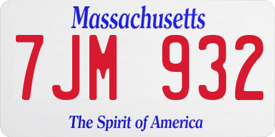 MA license plate 7JM932