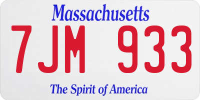 MA license plate 7JM933