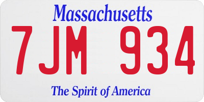 MA license plate 7JM934