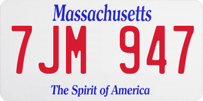 MA license plate 7JM947