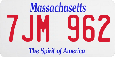 MA license plate 7JM962