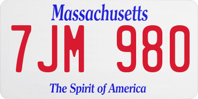 MA license plate 7JM980