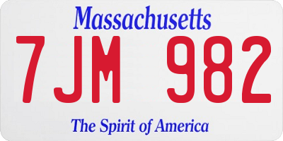 MA license plate 7JM982