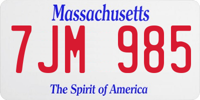 MA license plate 7JM985